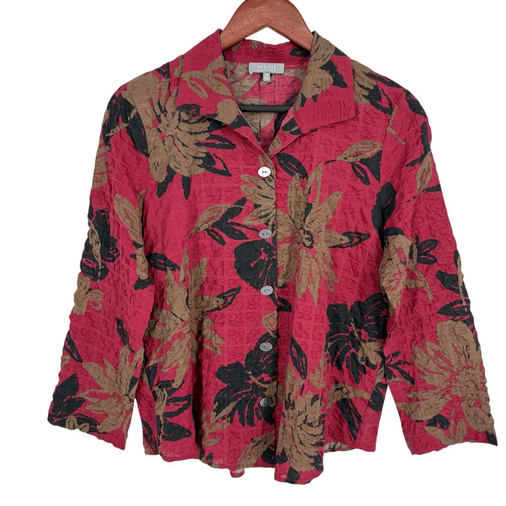 Habitat Sz XS Wearable Art Red Black Floral Blouse Shirt Top Fall Winter Unique